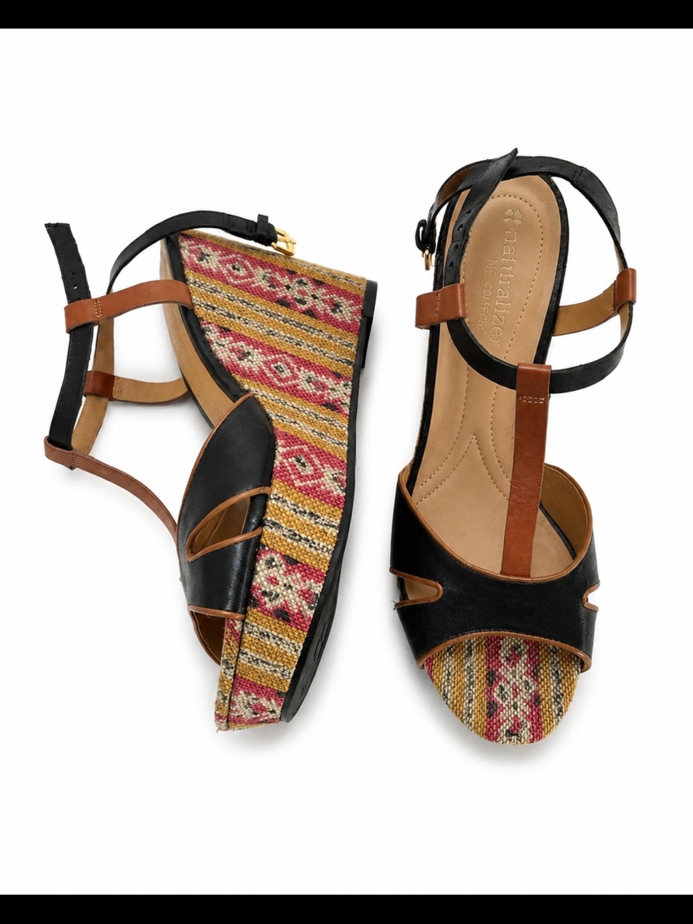 Naturalizer Women's Black and Brown Wedge Sandals Size 7